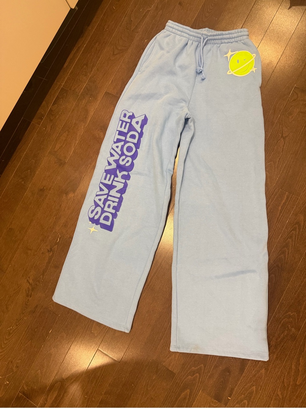 Light Blue Graphic Jogger Sweatpants - Save Water Drink Soda